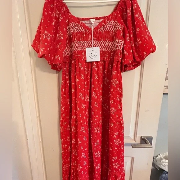 NWT Baevely Floral Smocked Midi/Maxi Puff Dress - Picture 12 of 15